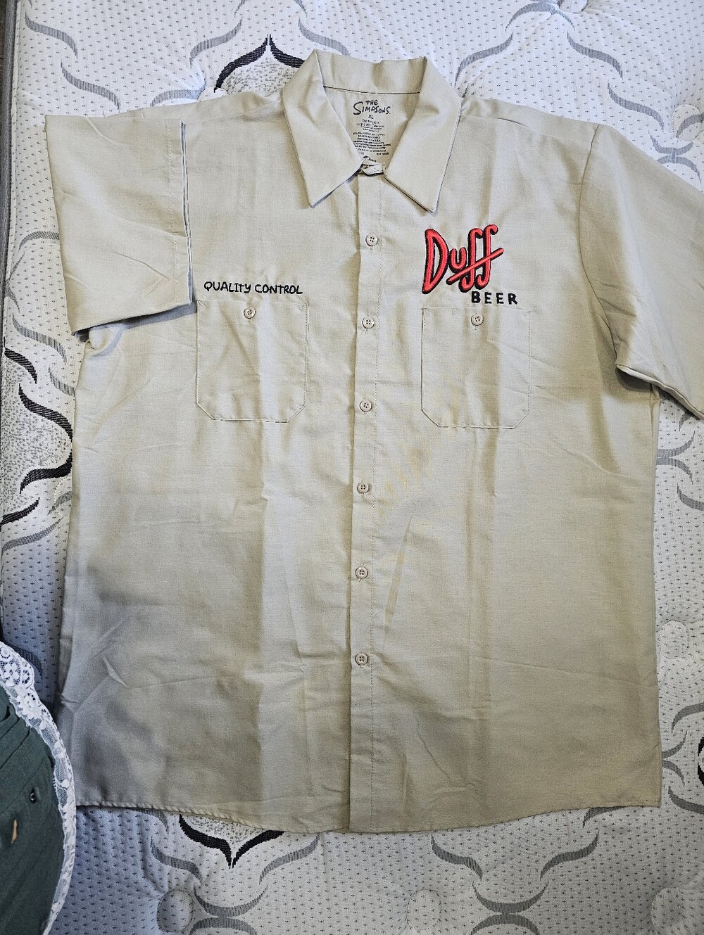 'Quality Control' The Simpsons Short-Sleeve Work Shirt in Light Tan